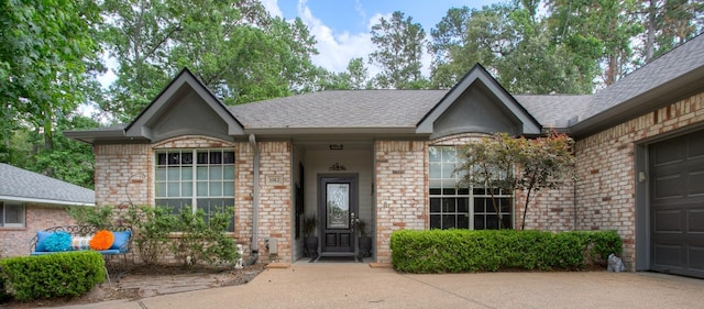 1912 Rollingwood Dr, Huntsville, TX 77340 - doorway to property featuring a shingled roof and brick siding