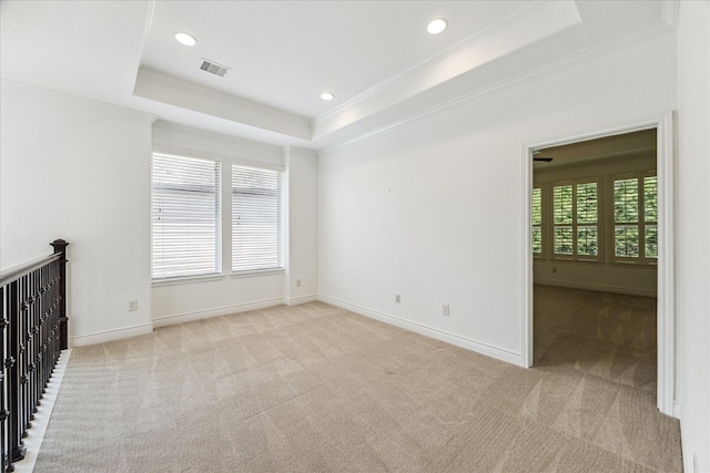 35 Daffodil Meadow Pl, Tomball, TX 77375 - empty room with crown molding, carpet floors, a tray ceiling, baseboards, and recessed lighting