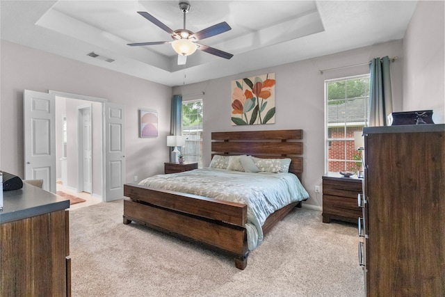 1608 Lark St, Alvin, TX 77511 - bedroom featuring a tray ceiling, light colored carpet, multiple windows, and baseboards