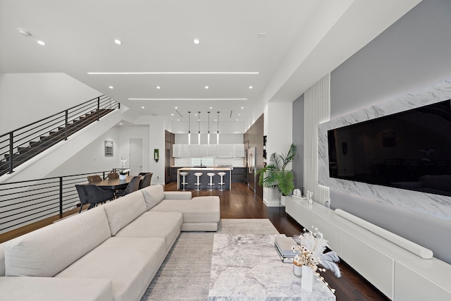 819 W 24th St Unit C, Houston, TX 77008 - living room with dark wood-type flooring, recessed lighting, and stairs