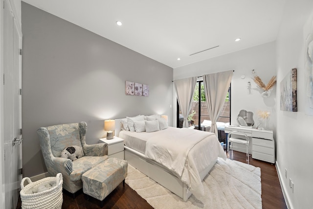 819 W 24th St Unit C, Houston, TX 77008 - bedroom with dark wood-style flooring, recessed lighting, baseboards, and access to outside