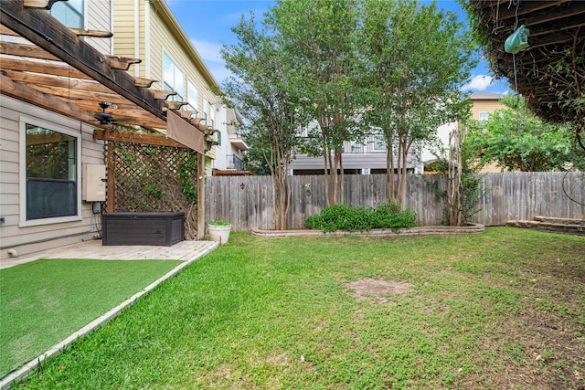 3615 Hempstead Villa Dr, Houston, TX 77008 - view of yard featuring a pergola, a patio, and a ceiling fan