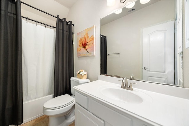 17422 Ebeys Landing Ln, Humble, TX 77346 - full bath featuring toilet, vanity, shower / bath combo with shower curtain, and tile patterned flooring
