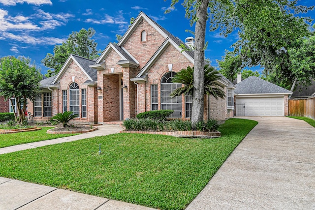 6614 Cypress Village Dr, Sugar Land, TX 77479 - traditional-style house featuring brick siding, a front yard, and concrete driveway