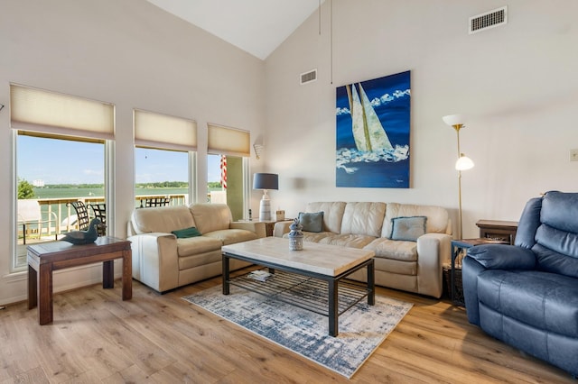 112 Cove Pt, Montgomery, TX 77356 - living room featuring high vaulted ceiling and light wood-style floors