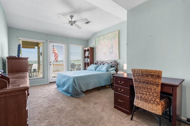 112 Cove Pt, Montgomery, TX 77356 - bedroom featuring access to outside, light carpet, ceiling fan, and baseboards