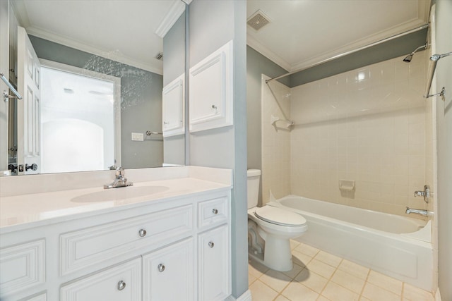 2007 Indiana St, Houston, TX 77019 - full bathroom with tile patterned floors, crown molding, toilet, shower / tub combination, and vanity