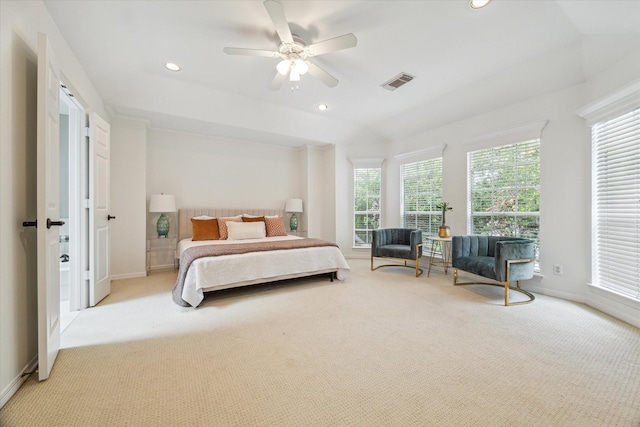 2007 Indiana St, Houston, TX 77019 - carpeted bedroom featuring baseboards, recessed lighting, and ceiling fan