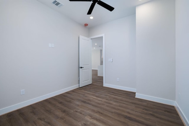 354 Peach Point Ln, Trinity, TX 75862 - empty room with ceiling fan, dark wood-type flooring, baseboards, and recessed lighting