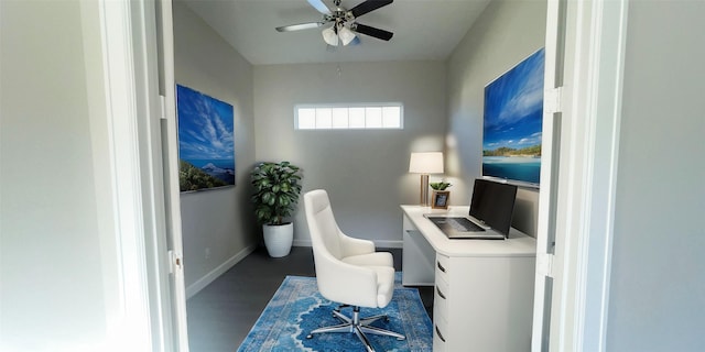 1306 Hidden Oaks Dr, Tomball, TX 77375 - home office featuring baseboards and ceiling fan