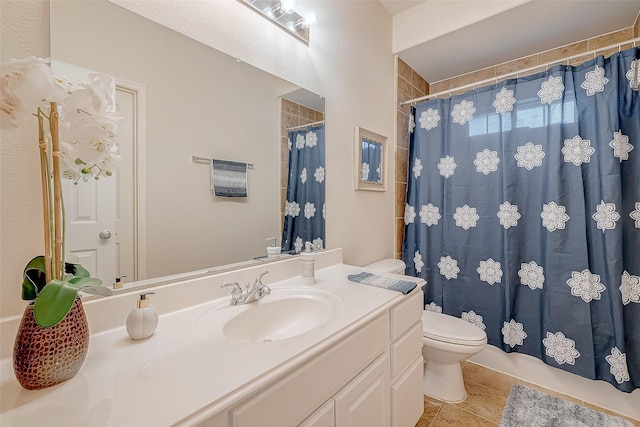 20810 Mansfield Bay Ln, Richmond, TX 77407 - full bathroom with toilet, curtained shower, tile patterned flooring, and vanity