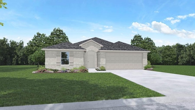 24711 Sage Mdws, Magnolia, TX 77355 - view of front of property featuring brick siding, a garage, a front yard, concrete driveway, and a shingled roof