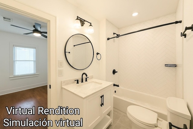 622 Gazin St, Houston, TX 77020 - full bathroom with vanity, bathtub / shower combination, ceiling fan, and toilet