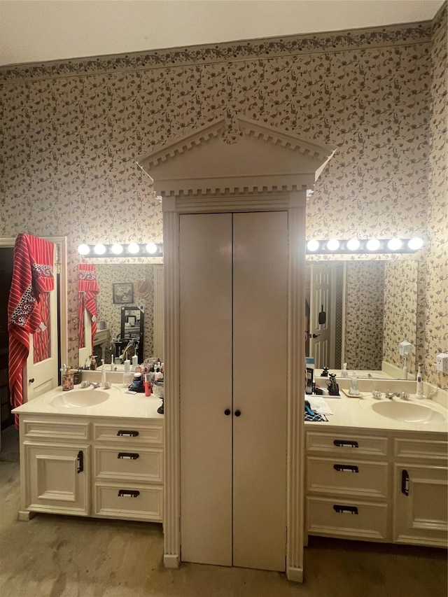 17518 Jackson Pnes, Houston, TX 77090 - bathroom with wallpapered walls and vanity
