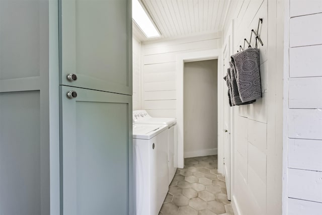 612 S Day St, Brenham, TX 77833 - washroom with washer and clothes dryer, light tile patterned flooring, and wooden ceiling