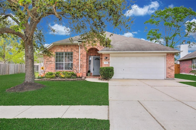 7126 Leens Lodge Ln, Humble, TX 77346 - ranch-style house with a garage, brick siding, and concrete driveway
