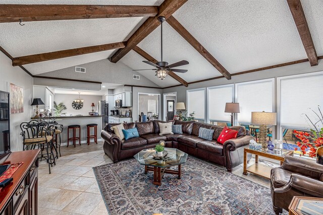 3706 Autumn Ln, Baytown, TX 77521 - living area with a textured ceiling and ceiling fan