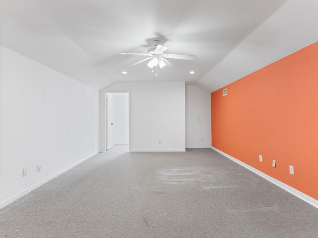 14624 Dove Ln, Needville, TX 77461 - additional living space featuring ceiling fan, lofted ceiling, carpet flooring, baseboards, and recessed lighting