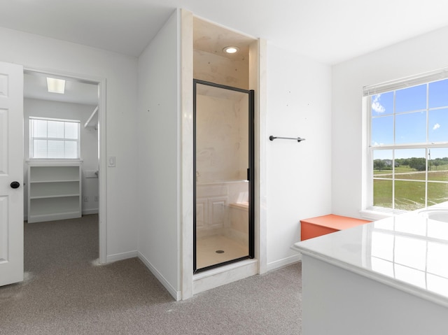 14624 Dove Ln, Needville, TX 77461 - bathroom with a stall shower, baseboards, and carpet floors