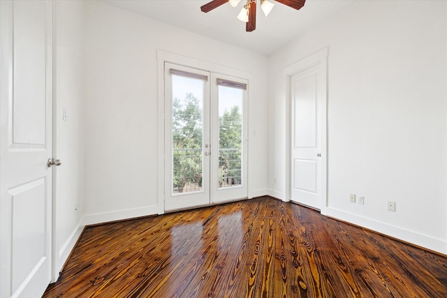 5714 Kansas St, Houston, TX 77007 - unfurnished room with baseboards, ceiling fan, and dark wood finished floors