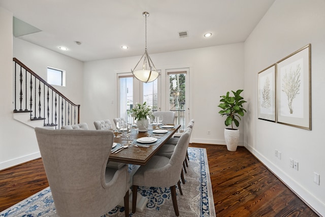 5714 Kansas St, Houston, TX 77007 - dining area with plenty of natural light, baseboards, dark wood finished floors, and recessed lighting