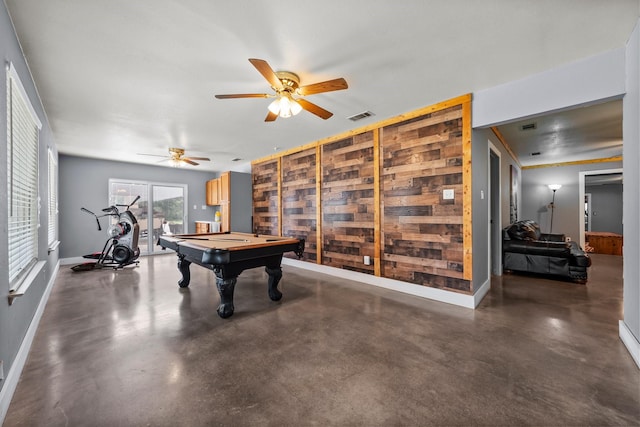 1307 Hillcrest Dr, Granite Shoals, TX 78654 - playroom with billiards table, finished concrete floors, baseboards, and ceiling fan