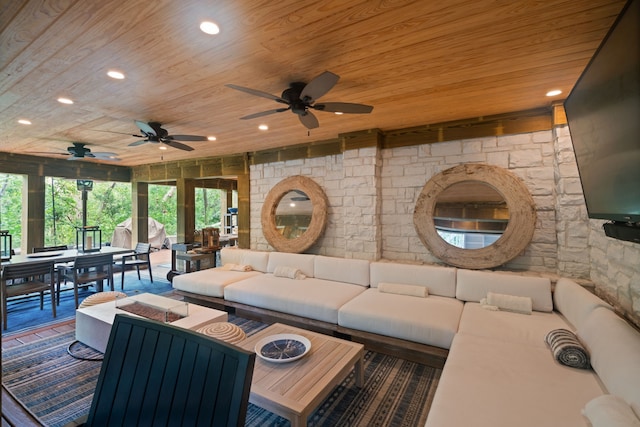 10 S Briar Hollow Ln Unit 30, Houston, TX 77027 - view of patio / terrace featuring an outdoor hangout area, outdoor dining area, a ceiling fan, and area for grilling