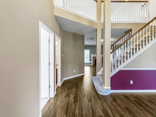 15510 Tysor Park Ln, Houston, TX 77095 - foyer featuring wood finished floors, stairs, a towering ceiling, and baseboards