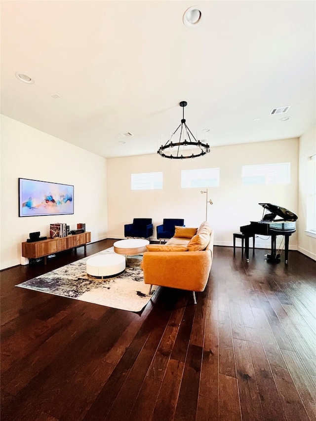 1840 Parana Dr, Houston, TX 77080 - living room featuring a chandelier, dark wood-type flooring, and healthy amount of natural light