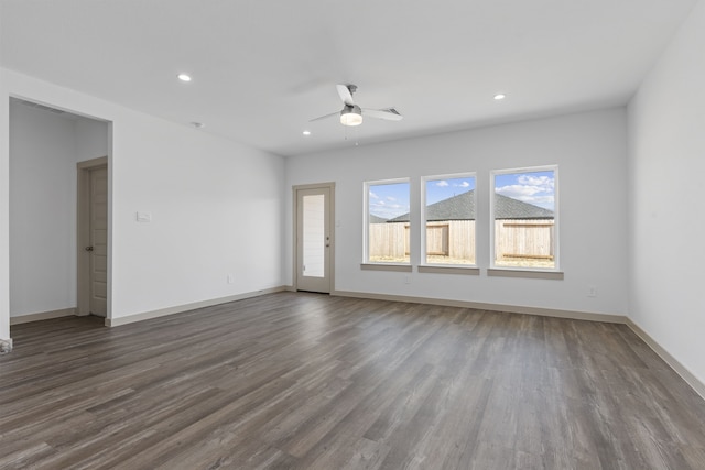 407 Emma St, Angleton, TX 77515 - spare room with ceiling fan, dark wood-type flooring, recessed lighting, and baseboards
