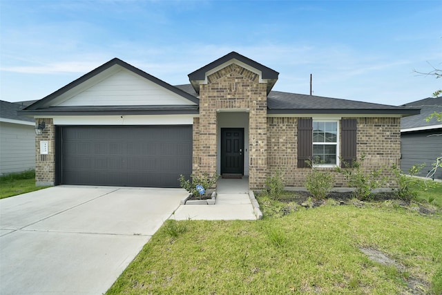 1023 Cattle Chute Ct, Rosharon, TX 77583 - single story home featuring a garage, driveway, a front yard, and brick siding