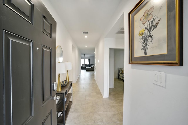 1023 Cattle Chute Ct, Rosharon, TX 77583 - hall with recessed lighting, light tile patterned floors, and baseboards