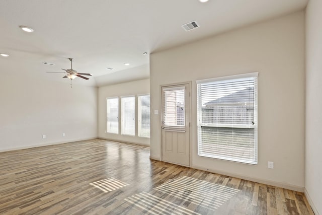 5207 Corbridge Glen Ct, Katy, TX 77449 - unfurnished living room with wood finished floors, recessed lighting, ceiling fan, and baseboards