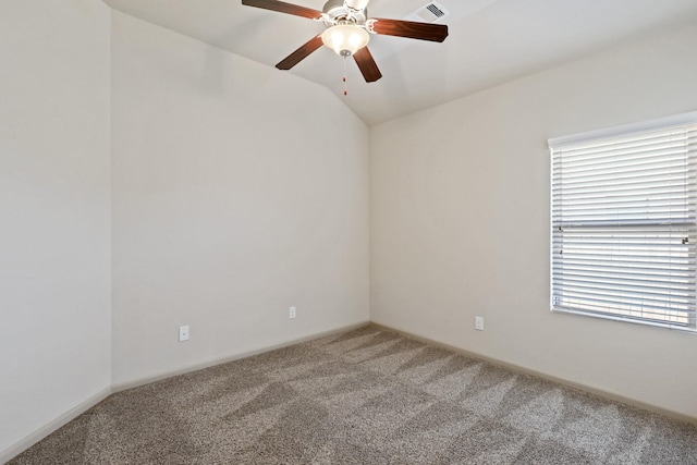 5207 Corbridge Glen Ct, Katy, TX 77449 - carpeted empty room featuring a ceiling fan, lofted ceiling, and baseboards