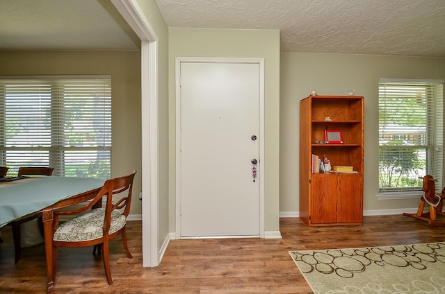 12023 Scottsdale Dr, Meadows Place, TX 77477 - entrance foyer with wood finished floors, plenty of natural light, baseboards, and a textured ceiling