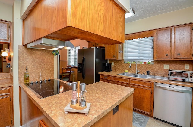 12023 Scottsdale Dr, Meadows Place, TX 77477 - kitchen featuring dishwasher, a sink, black electric stovetop, and healthy amount of natural light