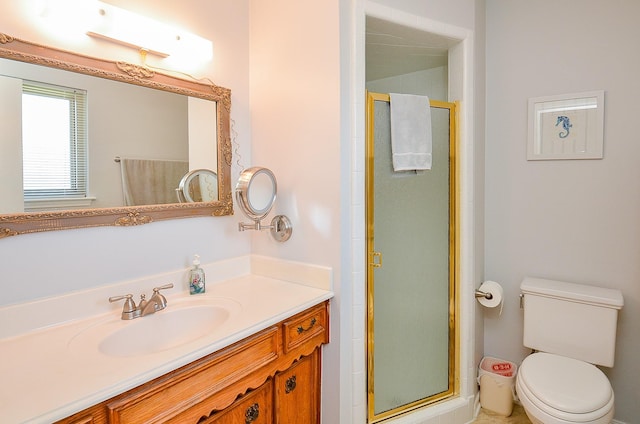 12023 Scottsdale Dr, Meadows Place, TX 77477 - bathroom with vanity, a shower stall, and toilet