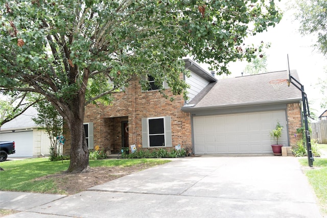 6014 Ghana Ln, Pasadena, TX 77505 - view of front facade with brick siding, concrete driveway, an attached garage, and a front yard