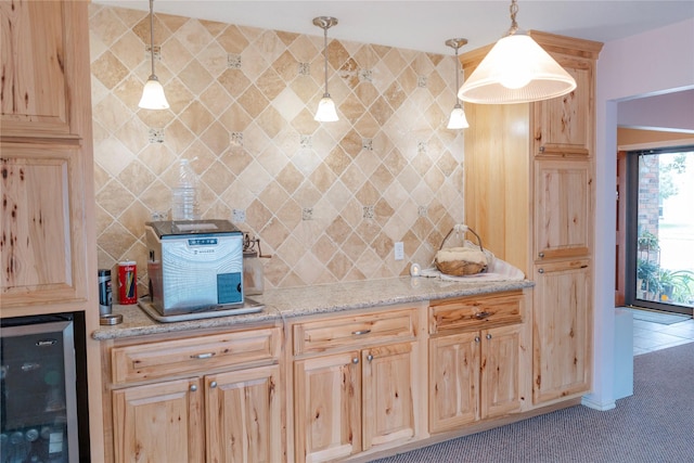 6014 Ghana Ln, Pasadena, TX 77505 - kitchen with wine cooler, light brown cabinets, and carpet