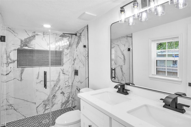 607 Rosedale St, La Marque, TX 77568 - full bath with toilet, a marble finish shower, and double vanity