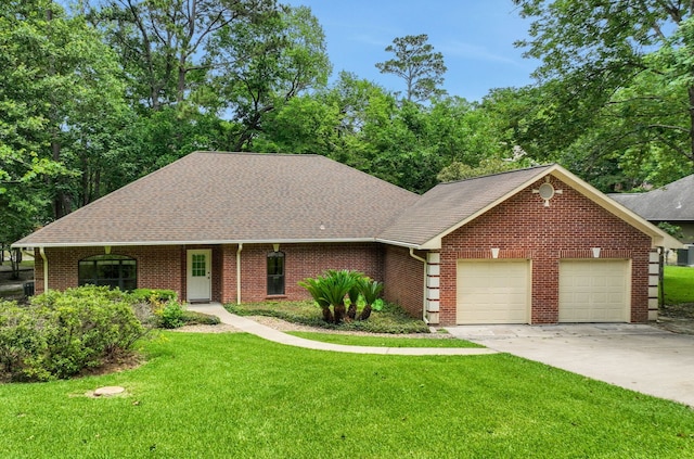 210 Harbor Run Dr, Coldspring, TX 77331 - view of front of house with a garage, roof with shingles, a front lawn, and driveway