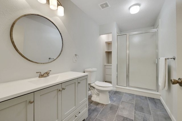 210 Harbor Run Dr, Coldspring, TX 77331 - full bathroom featuring vanity, a shower stall, toilet, and baseboards