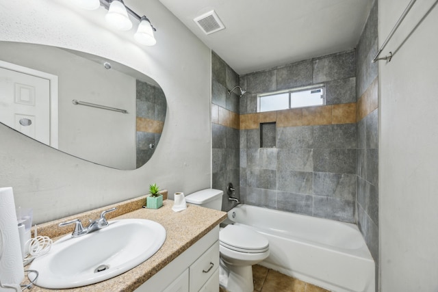 16211 Beck Ridge Dr, Houston, TX 77053 - full bath featuring toilet, bathing tub / shower combination, vanity, and tile patterned flooring