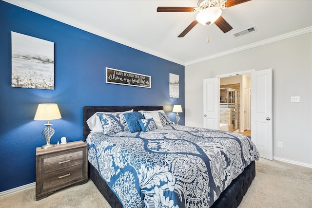 4423 Mimic Dr, Spring, TX 77386 - carpeted bedroom featuring ornamental molding, baseboards, and a ceiling fan