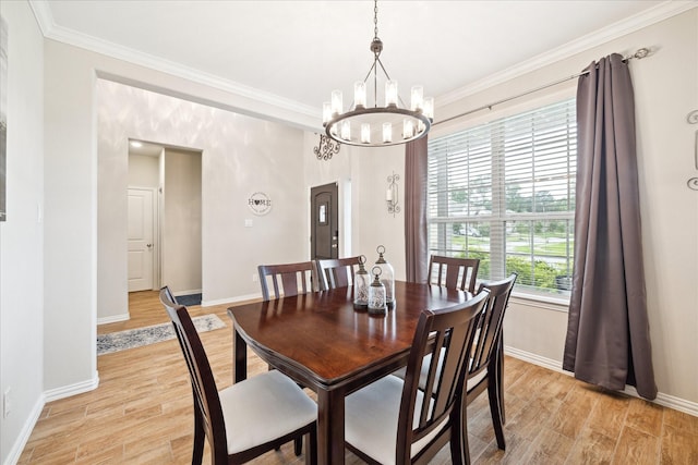 4423 Mimic Dr, Spring, TX 77386 - dining space with a chandelier, light wood-style floors, baseboards, and ornamental molding