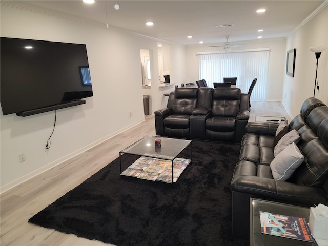 12907 Trail Hollow Dr Unit 2907, Houston, TX 77079 - living room with wood finished floors, crown molding, baseboards, a ceiling fan, and recessed lighting