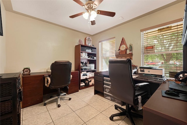 14251 Winecup Ln, Houston, TX 77047 - office area with light tile patterned floors and ceiling fan