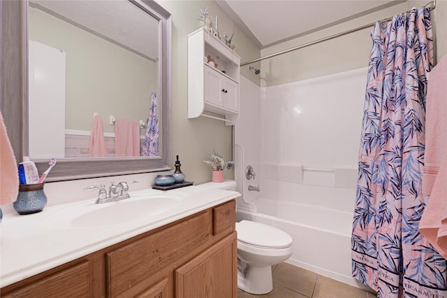 14251 Winecup Ln, Houston, TX 77047 - full bath featuring shower / bathtub combination with curtain, tile patterned flooring, toilet, and vanity