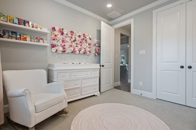 25007 Coperti Ln, Spring, TX 77386 - living area with crown molding, carpet, baseboards, and recessed lighting