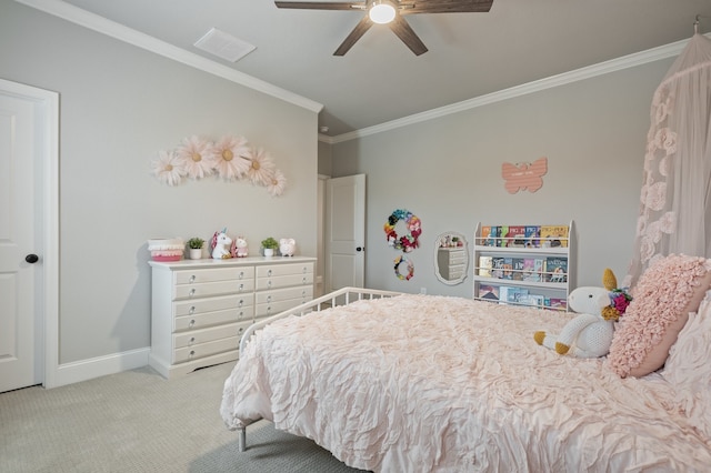 25007 Coperti Ln, Spring, TX 77386 - bedroom featuring crown molding, light carpet, baseboards, and ceiling fan